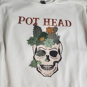 White Graphic Tee with Skull and Succulents